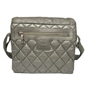 Auth CHANEL Coco Cocoon Silver Nylon Leather Shoulder Bag